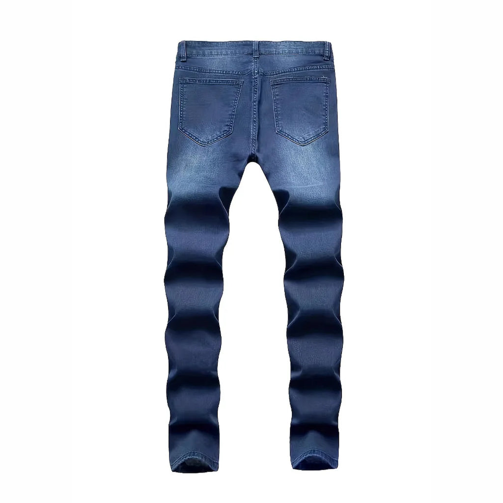 New Men's Fashion Ripped Skinny Jeans Street Style Vintage Washed Solid Holes Denim Trousers Male Casual Slim Pencil Denim Pants