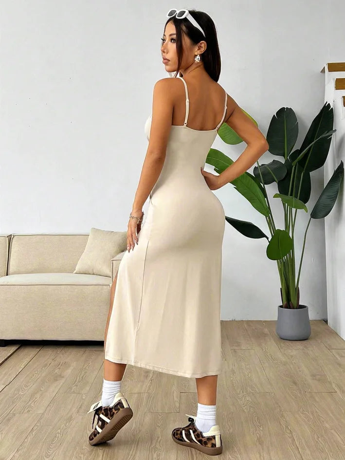 Women's Summer Slip Dress Bandeau Tight Height Slit Solid Color Leopard Print Hip Skirt
