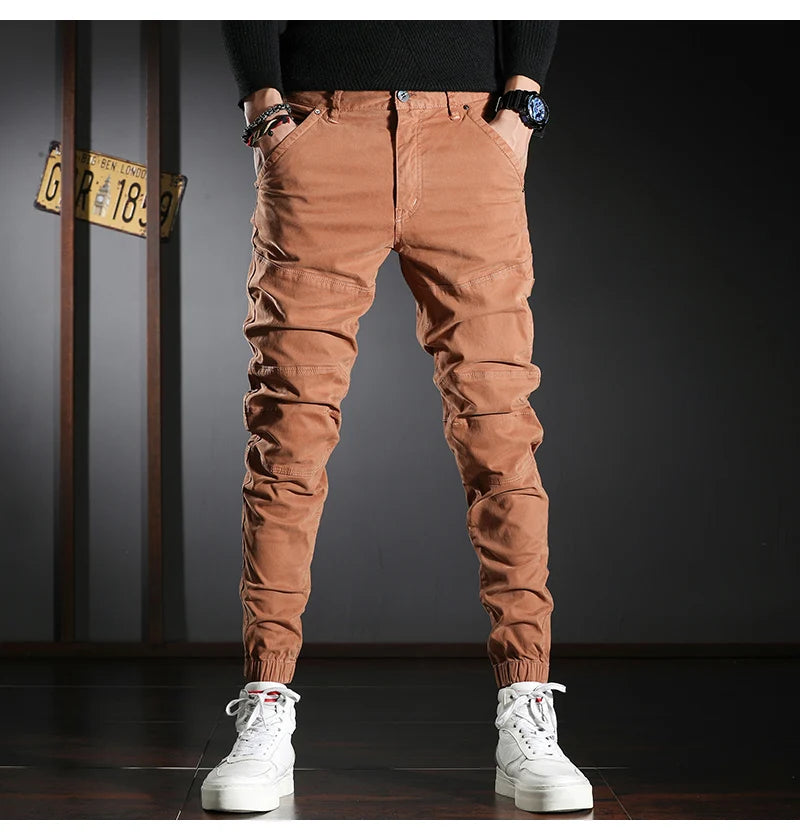 Streetwear Fashion Men Jeans Elastic Stretch Slim Fit Spliced Designer Casual Cargo Pants Hombre Hip Hop Joggers Men Overalls