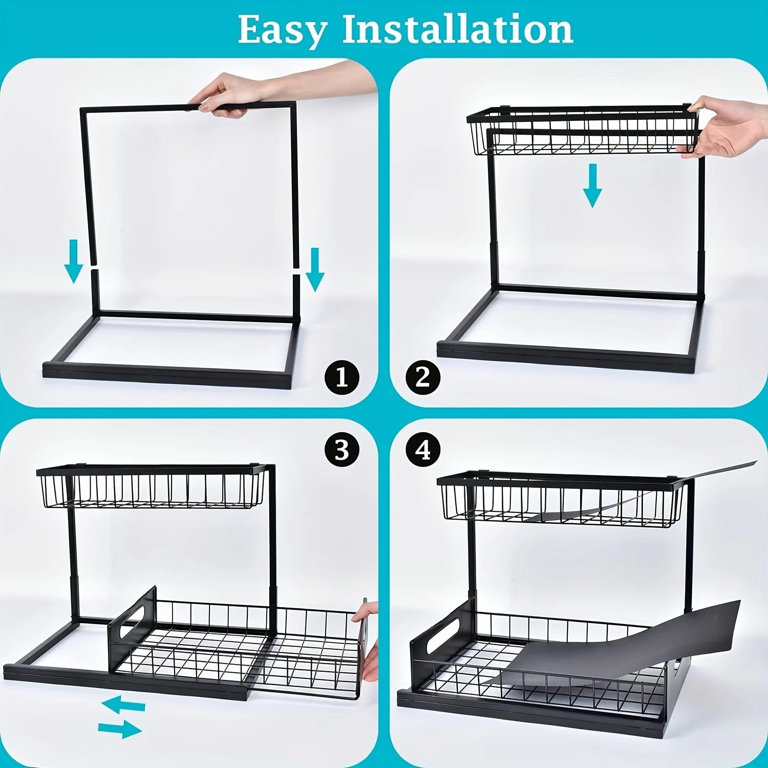 Under Sink Organizer, Pull Out Cabinet Organizer 2 Tier Slide Out Sink Shelf Cabinet Storage Shelves, Under Sink Storage