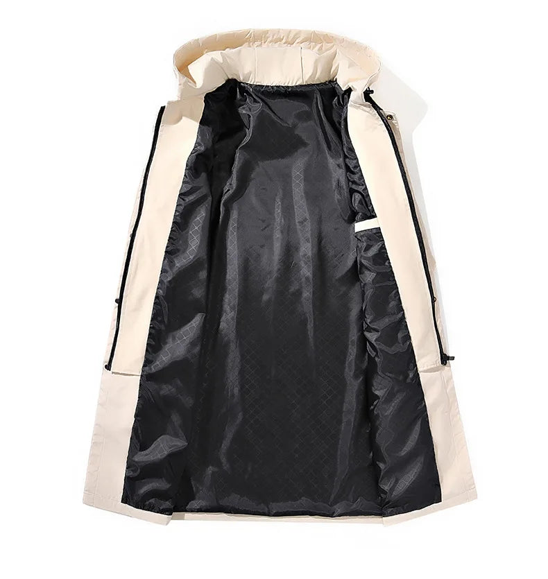 Big Size 9XL Men's Long Trench Coat Hood Fleece Thick Windbreaker Male Autumn Winter Lightweight Plus Large Oversize Hat Zipper