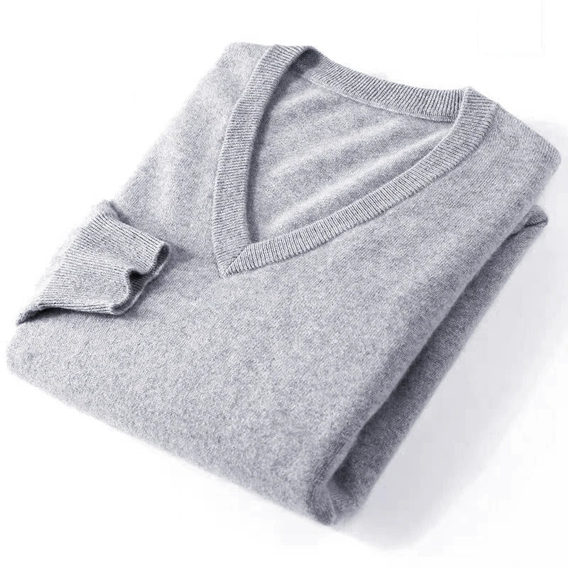 Autumn Men's V Neck Warm Pullover Sweaters Solid Color Slim Casual Sweater Long Sleeve Men's Basic Solid Color Trend Outerwear
