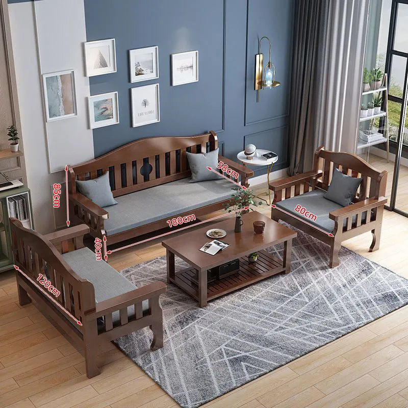 Solid wood sofa new Chinese combination wooden sofa rental room backrest bench economical living room small apartment sofa