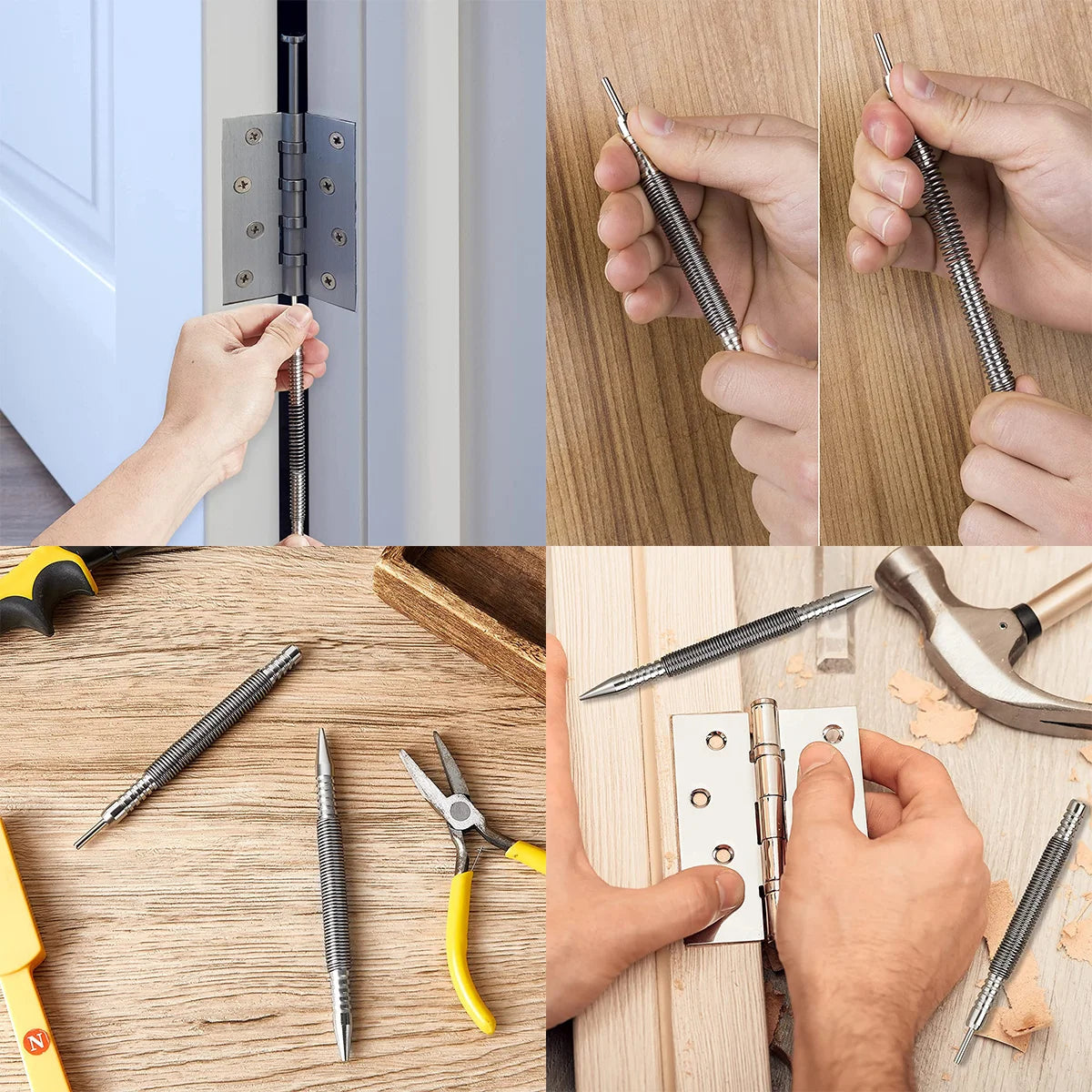 Spring Center Punch Hammerless Dual Head Nail Setter Spring Loaded High Carbon Steel Nail Punch Door Hinge Pin Remover Tool