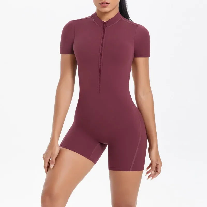 Women's Seamless Yoga Jumpsuits Sports Fitness Zipper Open Back Breathable One-Piece Bodysuits for Gym Running Fitness Workout