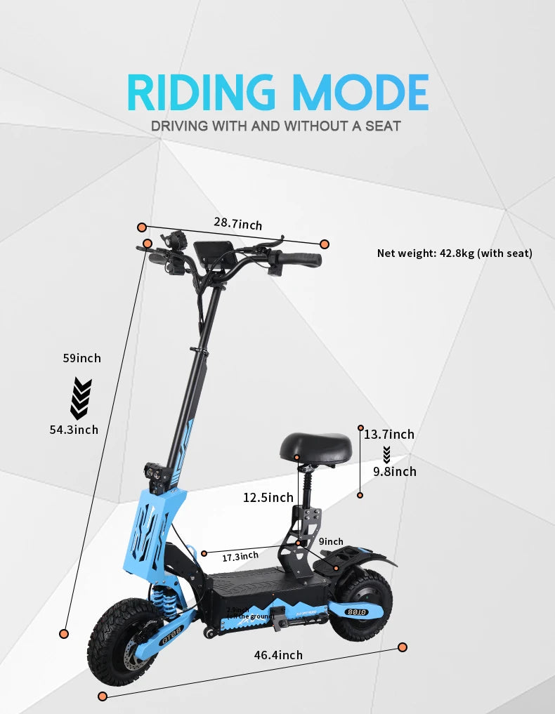 5600W Adult Electric Scooter Dual Motor Top Speed Sport Folding E-Scooter with Detachable Seat