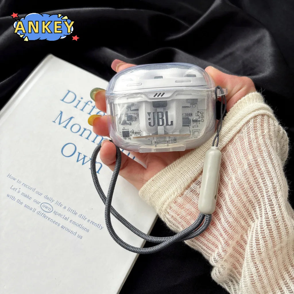 for JBL Tune Beam 2 Case Protective Transparent Clear TPU Covers JBL Tune Buds 2 Bluetooth Earphone with Nylon lanyard
