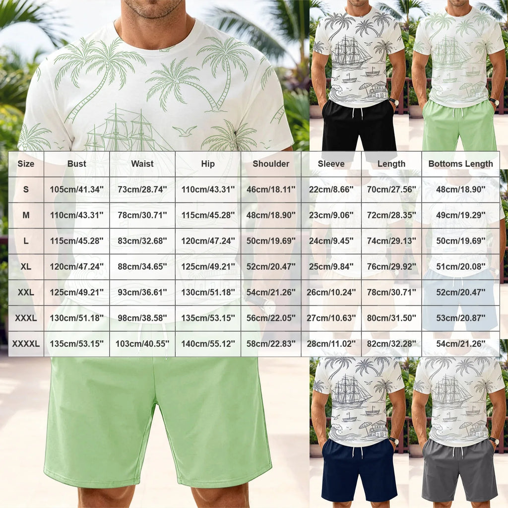 Men's Two Piece Set: Fun Printed Short Sleeved T Shirt And Belt Shorts Stylish And Simple Printed Set Tuxedo Suit Set for Men
