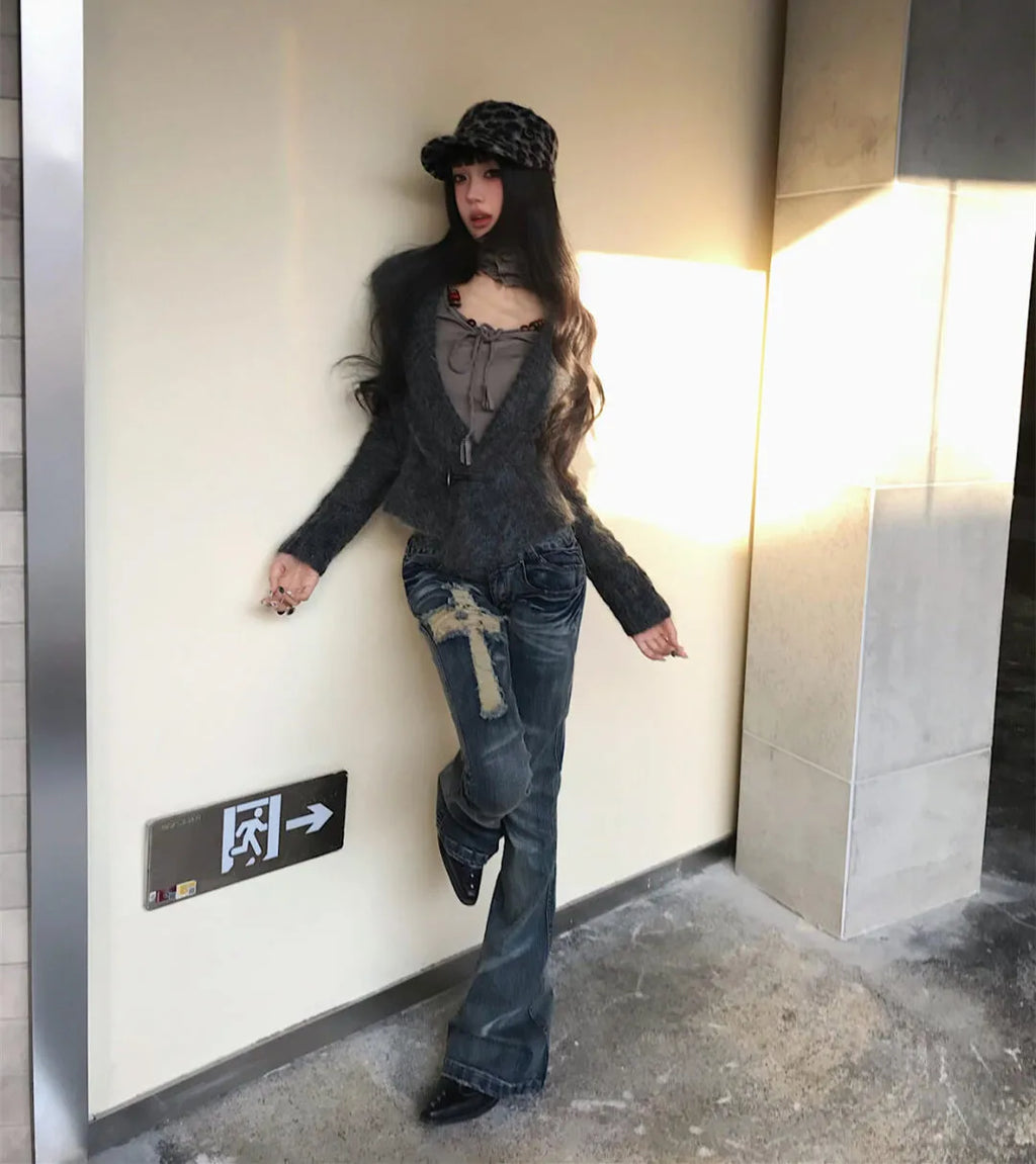 Tonngirls 2000s Japanese Jeans Pants Women Low Waist Denim Pant Streetwear American Retro Y2k Trousers Jeans Slim E-girls Jeans