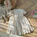 Floral Square Neck Girl's Dress French Gentle Style Summer Lace Short Sleeved Children's Cake Princess Dress Children's Clothing