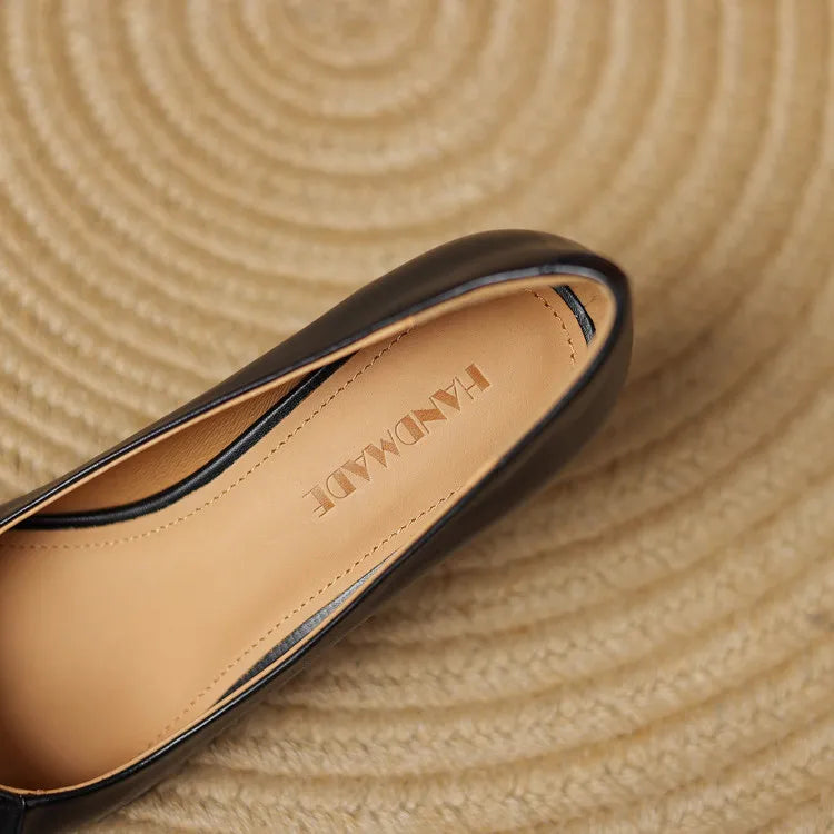 NEW Spring/Autumn Women Pumps Genuine Leather Shoes for Women Square Toe Thin Heel Shoes Concise Shallow High Heel Pleated Shoes