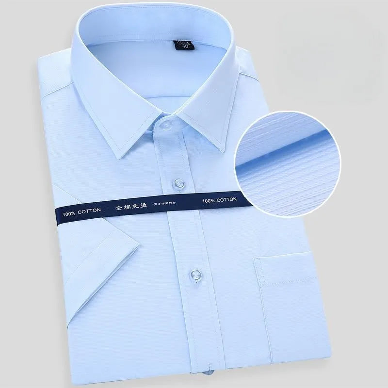 New Men's Fashion Pure Cotton Business Dress Shirts For Man Short Sleeved Shirt White Classic Social Casual Slim Fit Shirt 8XL
