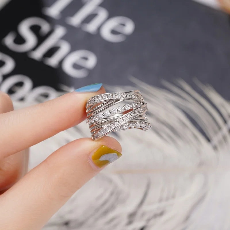 CAOSHI Silver Color Cross Design Rings for Women Brilliant Cubic Zirconia Party Jewelry Elegant Accessories Daily Wearable Ring