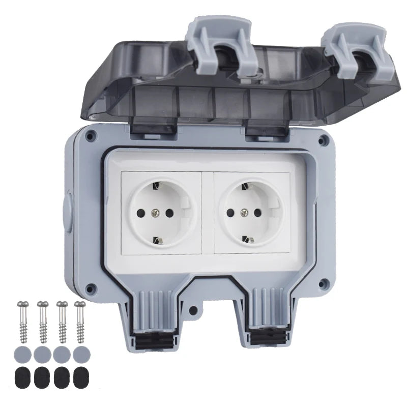 Double EU Socket Power Supply Switch Socket 16A Outdoor Wall Power Socket With USB Charging for Home& Garden IP66 Weatherproof