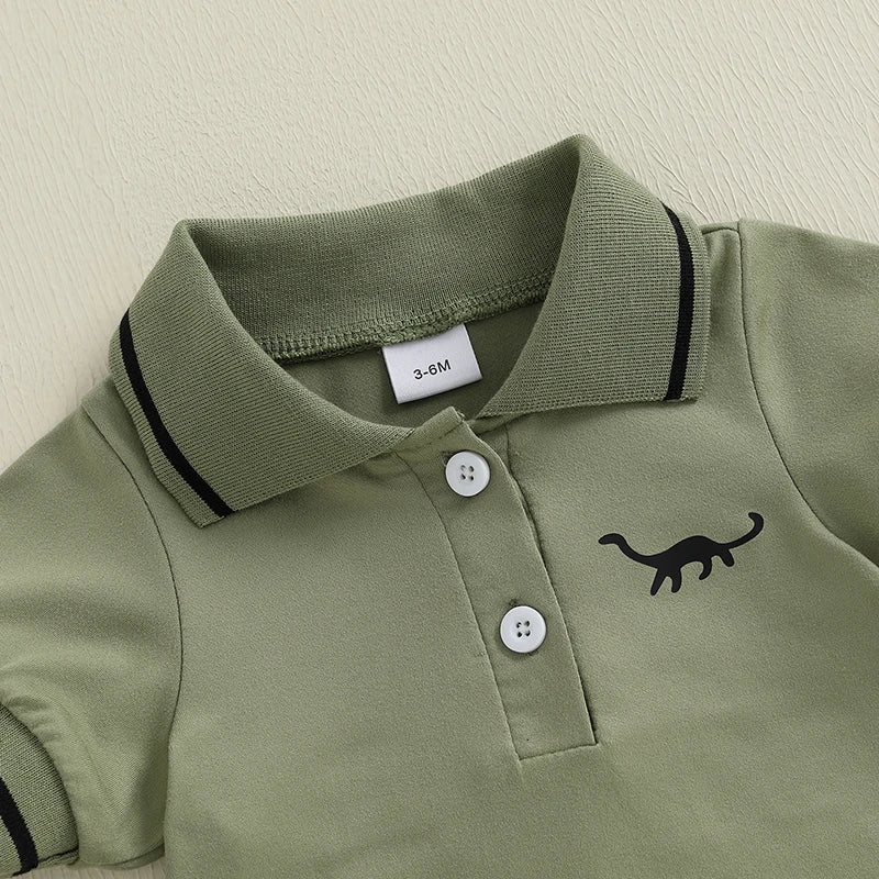 Summer Newborn Infant Baby Boys Romper Short Sleeve Dinosaur Half Button-up Collared Newborn Rompers Fashion Baby Clothing