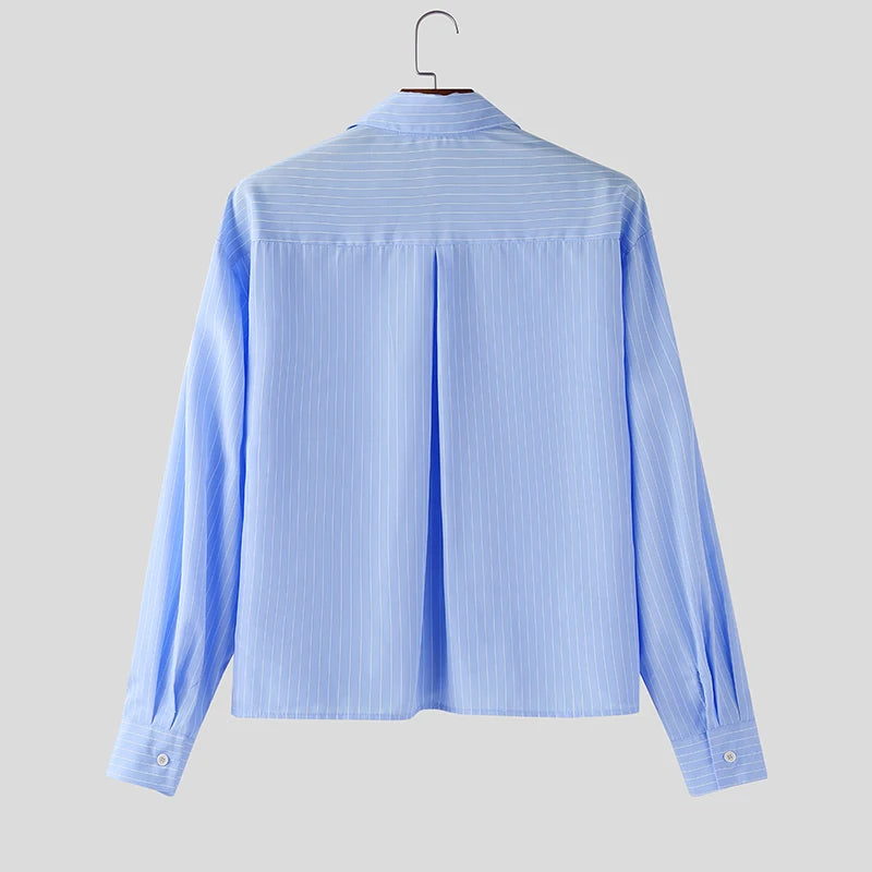 INCERUN Men Striped Shirt Lapel Long Sleeve Loose Casual Men Clothing 2025 Oversize Streetwear Spring Autumn Tops Fashion Shirts