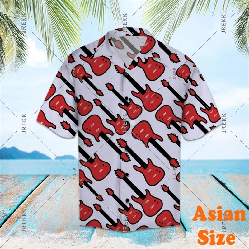 DJ Music Party Neon Print Hawaii Shirt Men's Clothing Cool Guitar Streetwear Shirts Bar Personality Trend Button Blouse 2025