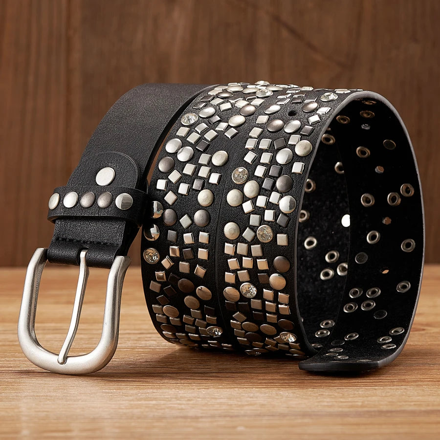 3.7CM PU Leather Rivet Belt  Lady Fashion Rhinestone Women Studded Belts High Quality Female Rock Female Strap For Jeans