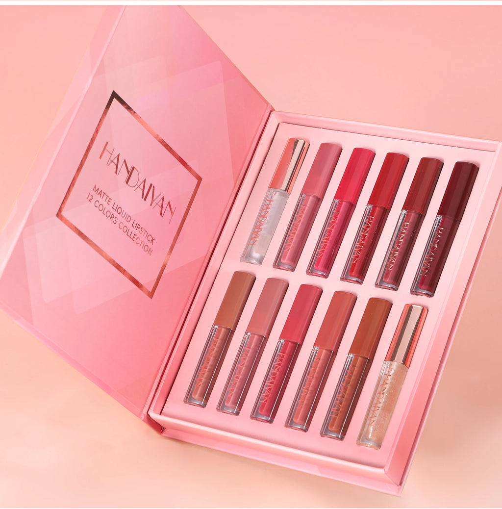 12 Shades Velvet Lipstick Set Nude Matte Lip Gloss Long Lasting Waterproof Smudge Proof Beauty Makeup Kit