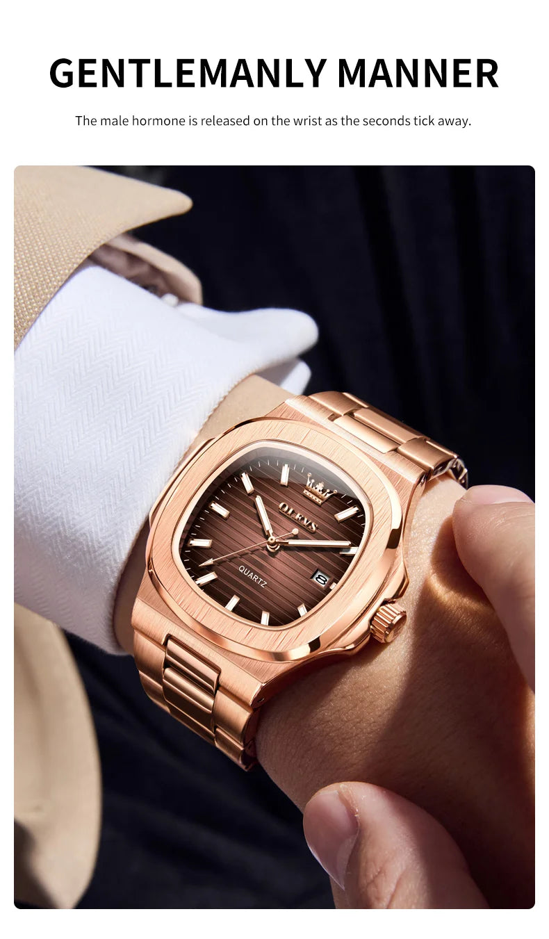 OLEVS Men Watch 3696 Fashion Trend Original Watch Luxury Square Calendar Waterproof Luminous Simple Business Men Quartz Watch