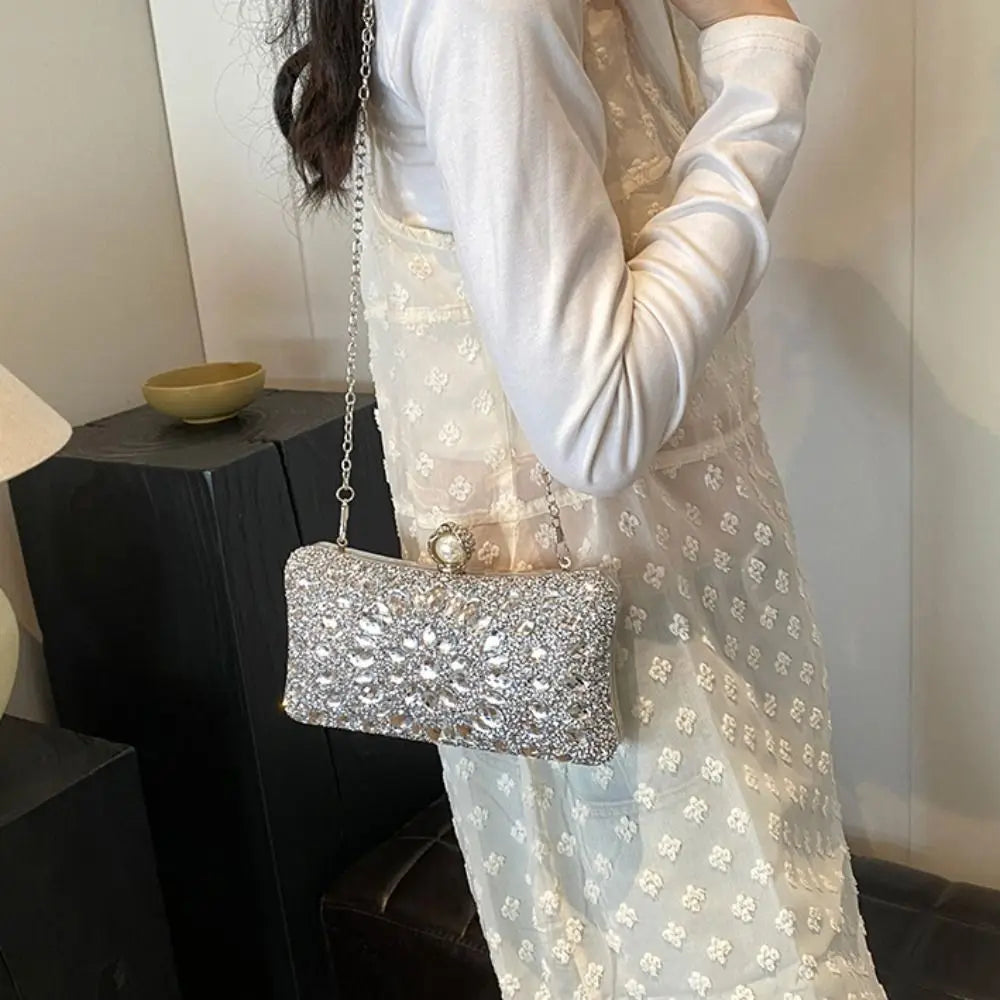 Portable Shiny Evening Banquet Bag Sequin Bling Crystal Colorful Rhinestone Shoulder Bag Handbag Purse Chain Crossbody Bag Women