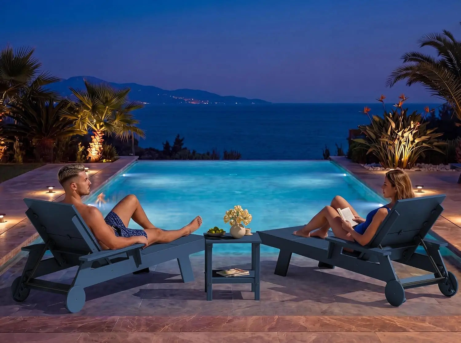 Oversized Outdoor Chaise Lounge HDPE Adjustable 5-Position Backrest Pool Patio Recliner, Customized