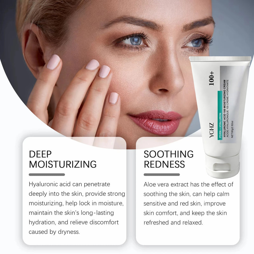 Hyaluronic Acid 100% Moisturizing Cream, Lightweight, Improves Dull Skin and Deeply Repairs Dry and Sensitive Skin, Anti-Aging Cream, Korean Skincare - 80g