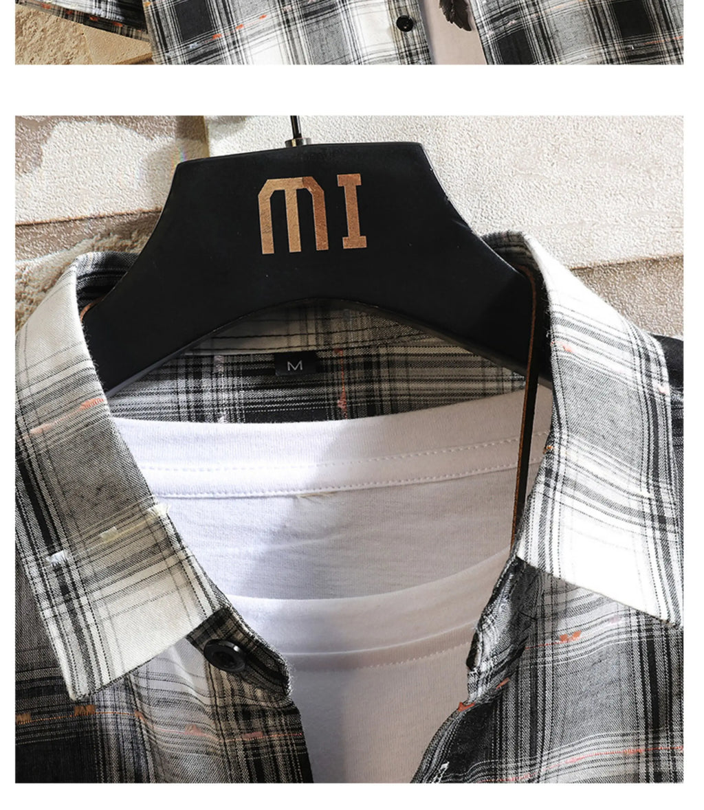 New Men's Shirts Casual Loose Designer Plaid Short Sleeve Shirts Mens Clothing Trend Social Mens Office Shirt Daily Work 5XL
