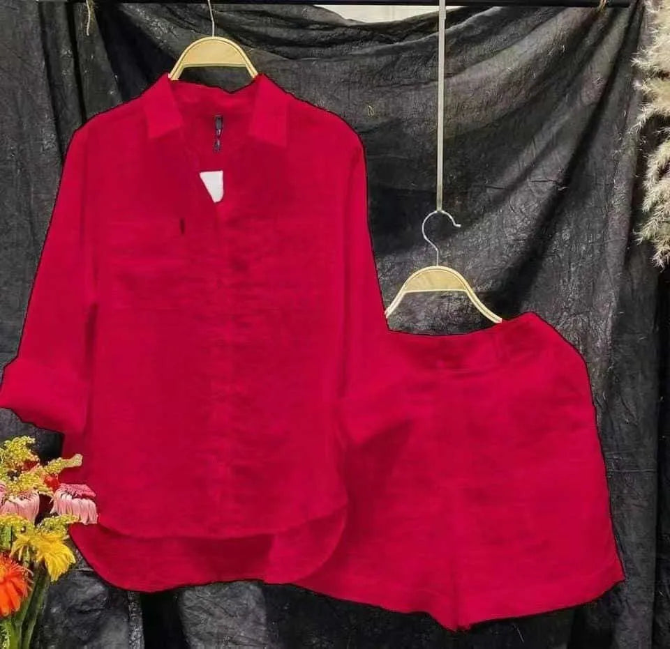 Fashion Cotton And Linen Long Sleeve Shorts Women 2Piece Set Summer Casual Loose Elastic Waist Shorts Ladies Home Wear Suit 2025