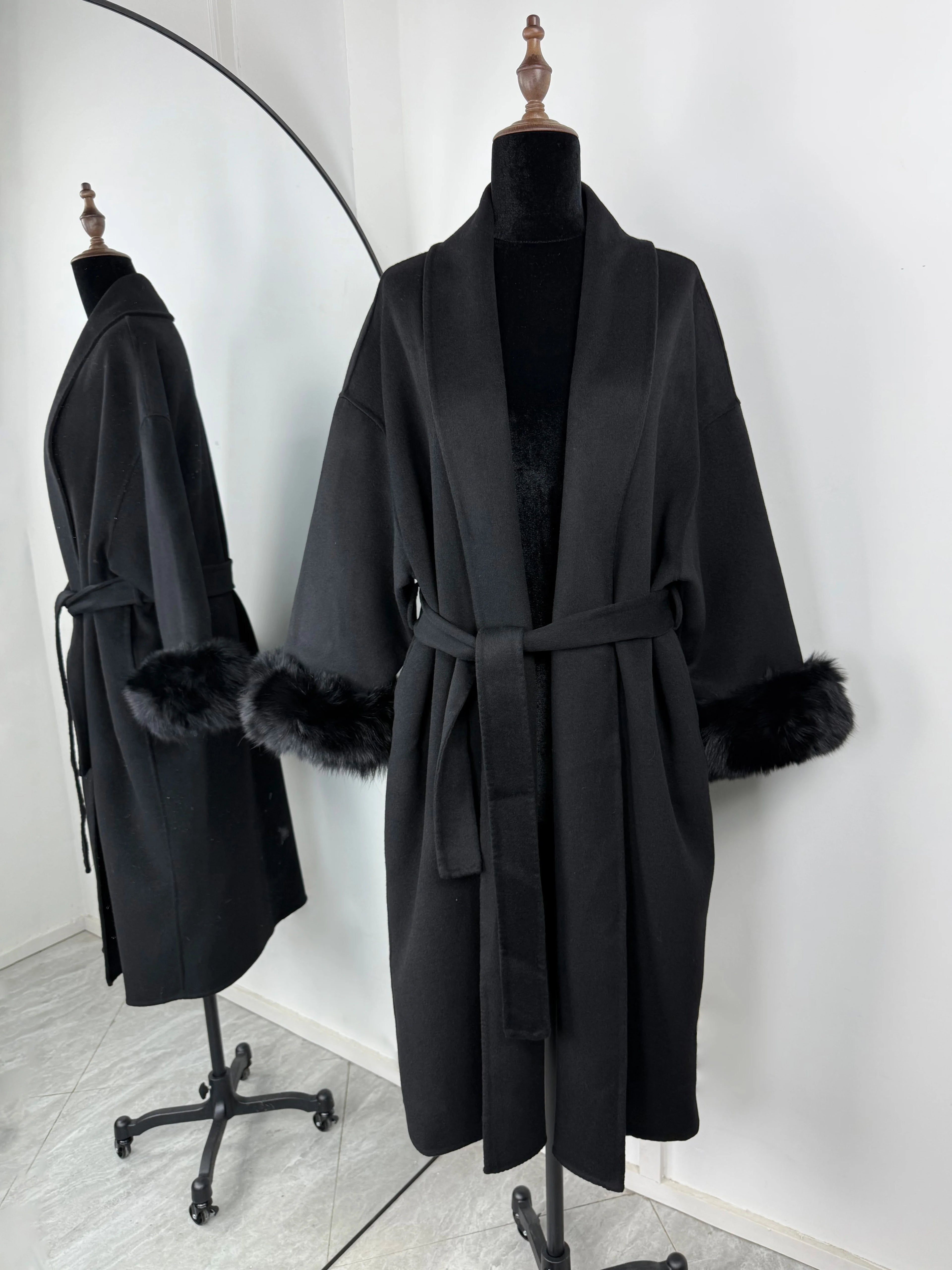 TARUXY Fox Fur Woolen Coats Women's Short Coat Office Lady Removable Elegant Double-sided Wool Overcoat 2025 New Cardigan Jacket