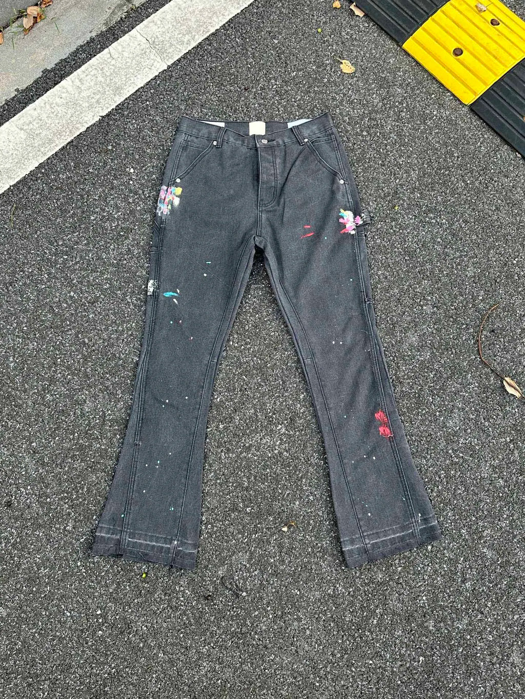 2025 Top Quality GPT Retro Distressed Soiled Ink-splashed Flared Jeans Men Casual Staight Washed Jeans Denim Pants Trousers