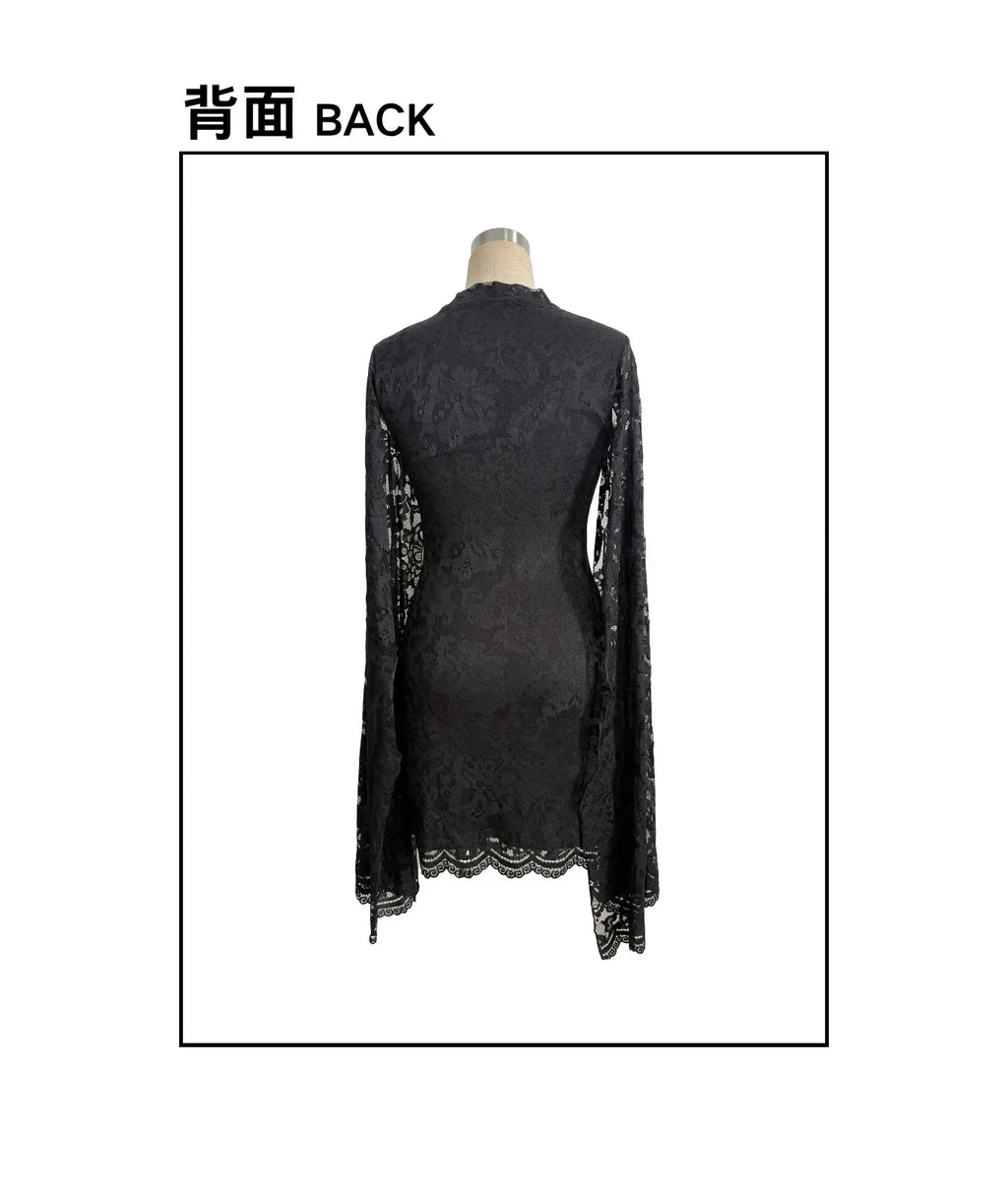 Women Sexy Long Sleeve Lace Dress 2026 Fall Winter, Mandarin Collar Side Slit Slim Midi Dress For Cocktail Dating Night Out