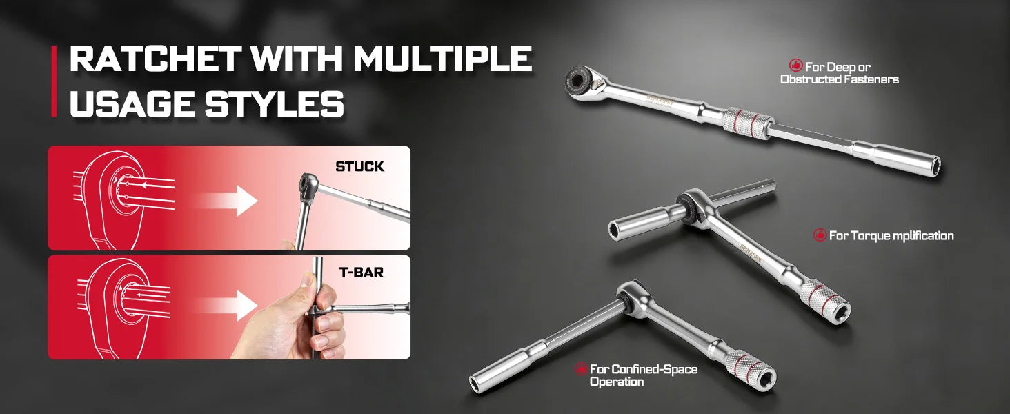 Geinxurn 1/4-inch Ratchet Wrench Set, Multi-Angle Design, Portable Hand Repair Tool Kit, for Confined Spaces & Daily Repairs
