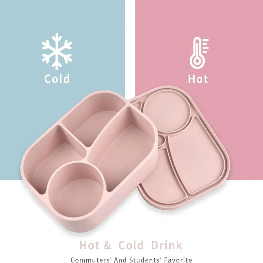 Rectangular Silicone 4 Grid Lunch Box Heat Resistant Leak Proof Lunch Container With Compartments Microwavable Food Box School