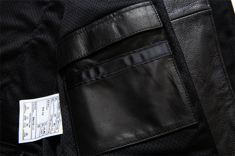 2023 New Top Layer Cowhide  Leather  Jacket Men Black Stand Collar Short Genuine Leather Coat High Quality  Motorcycle Jackets