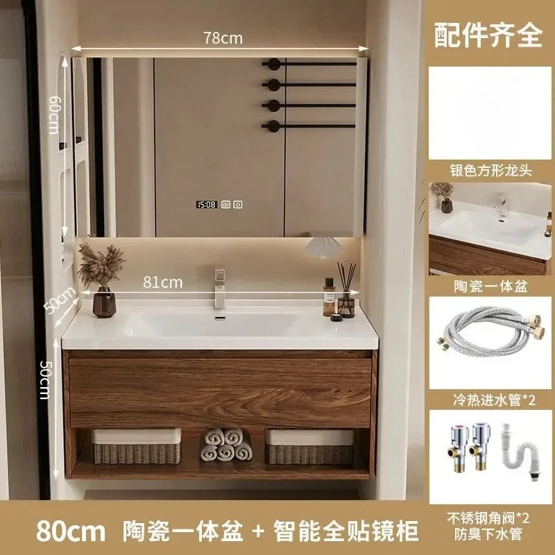 Wall Mounted Bathroom Vanity with Sink Combo Modern Wood Bathroom Vanity Set with Top Basin Storage Cabinet Wood Home Furniture