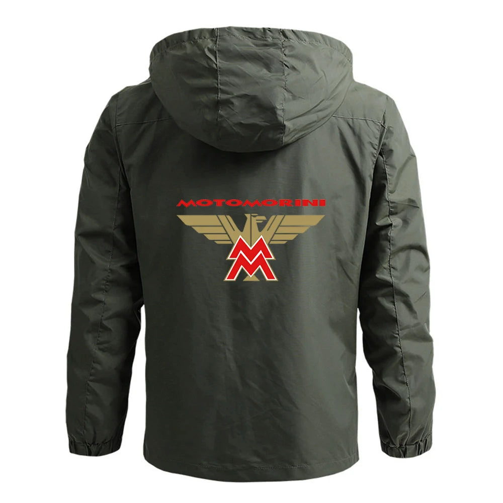 2024 Spring Autumn Mens Moto Morini Logo Print Popular Cardigan Zipper Detachable Hat Design Zipper Windproof Windbreaker Jacket