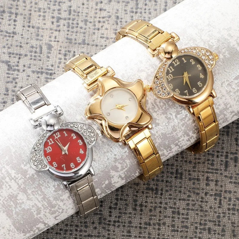 Irregular alloy case Arabic numeral classic dial Stars-shaped diamond-encrusted fashion Stainless Steel Bracelet ladies watch
