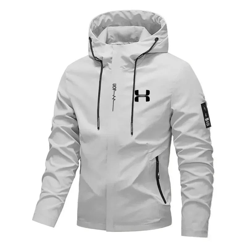 Men's Casual Hooded Jacket Spring Autumn Streetwear Zip up Loose Windbreaker for Outdoor Hiking Jogging Activewear