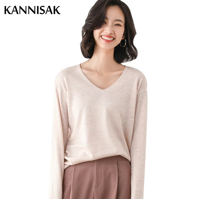 2025 Spring Autumn Womens Sweater Solid Knitwear Korean Loose Female Basic Casual Jumpers Stretch Pullover Sky Blue Pink Sweater