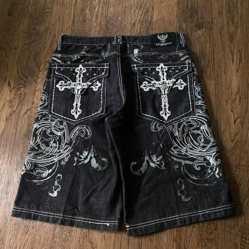 Y2K Fashion New Oversized Pocket Tooling Camouflage Loose Denim Shorts Unisex Gothic Punk Hip Hop Fashion Casual Joker Couple
