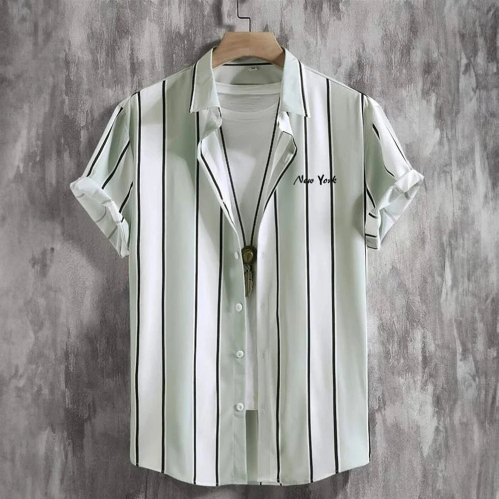 Summer Fashion Striped 3D Print Men's Shirts Basic Graphicsbutton Short Sleeve Lapel Streetwear Hawaiian Blouse Shirts for Men
