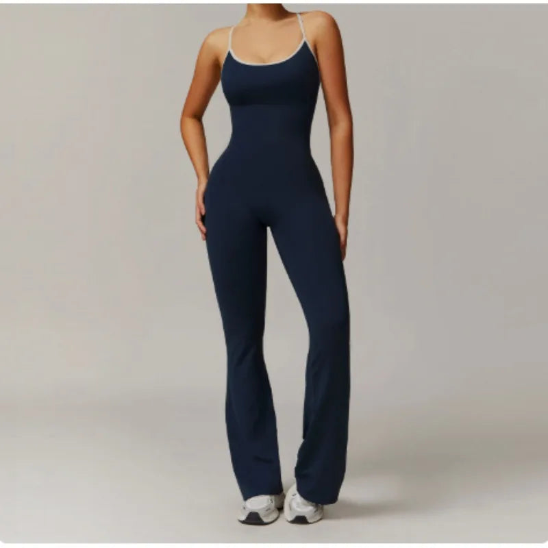 Summer V Back One-piece Suit Women Sports Jumpsuit  Yoga Rompers Backless Sportswear Women Sleeveles Workout Bodysuits