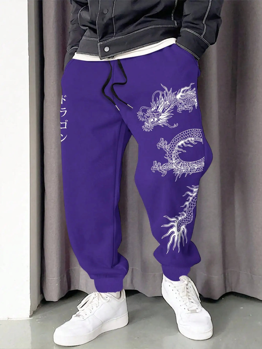 Fashion Dragon Print Harajuku Versatile Solid Color Daily Outdoor Running Fitness Breathable Casual Comfortable Men Sports Pants