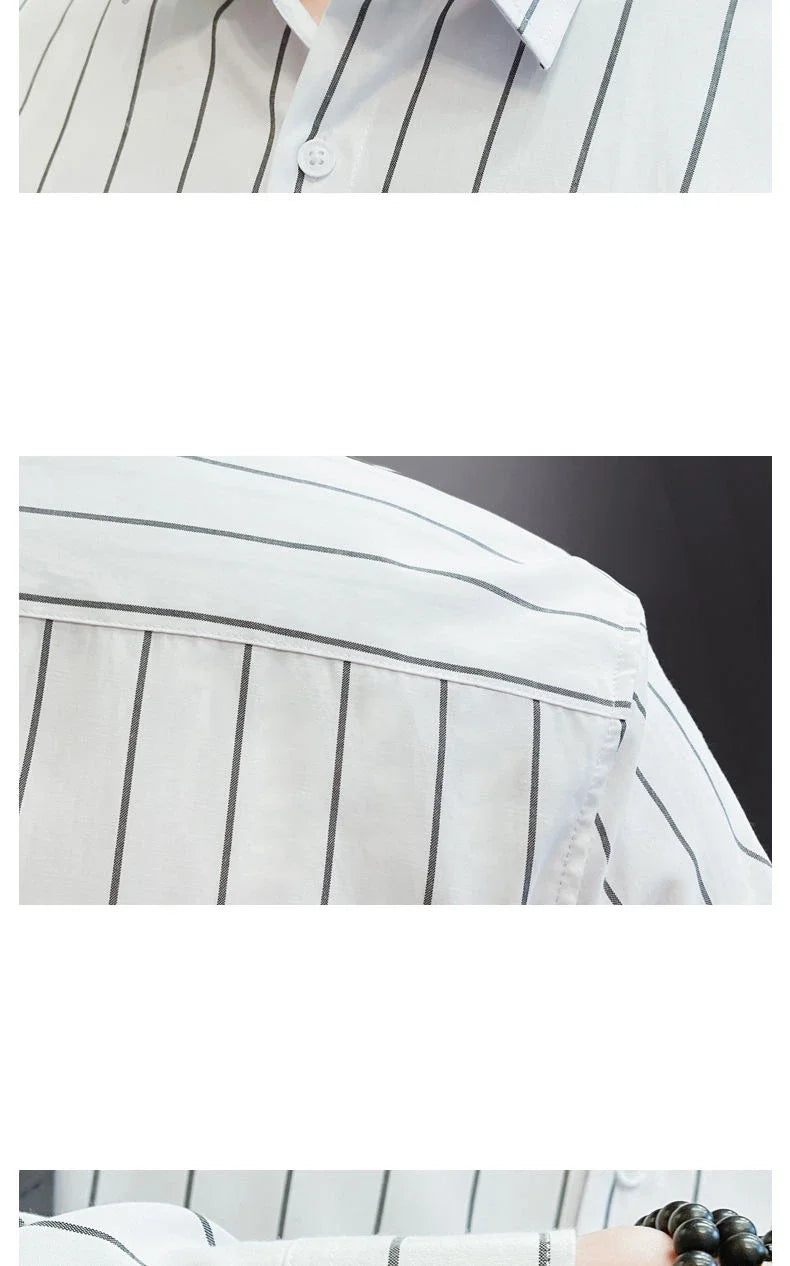 Stylish Men's Striped Shirt Printed Casual Business Dress Shirts Long Sleeve All-Match Slim Fit Fashion Korean Streetwear Shirts