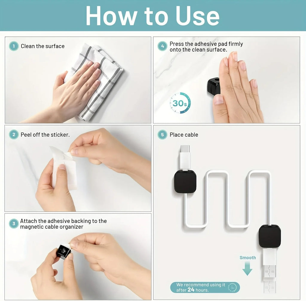 1/3/6/12PCS Magnetic Cable Clips Cable Adjustable Cord Holder Under Desk Cable Management Wire Keeper Cords Organizer Holder