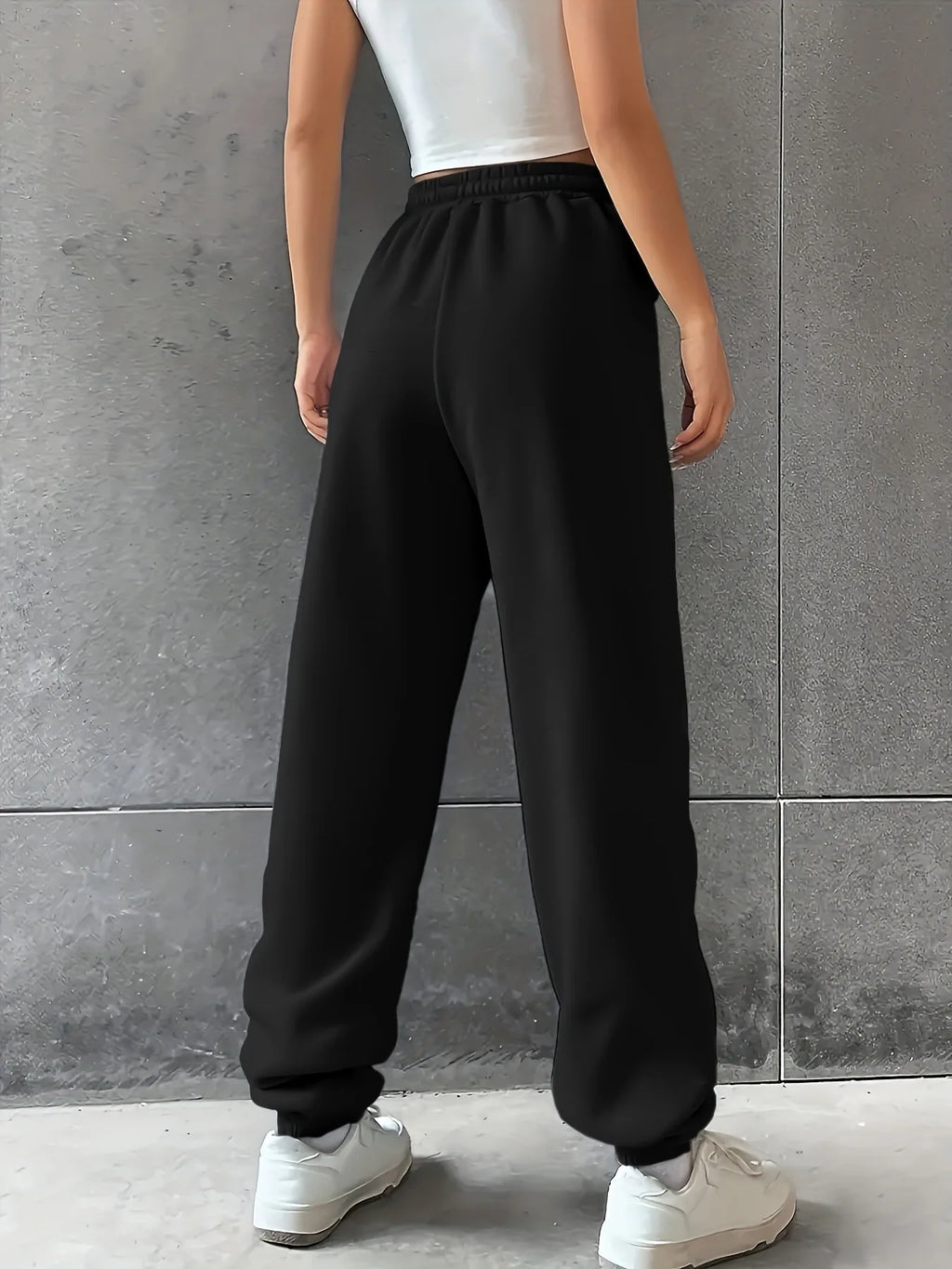 Women's Fashion Pants Casual Loose Sweatpants Drawstring Pants Solid Colour Elastic Waist Female Pants New Street Wear