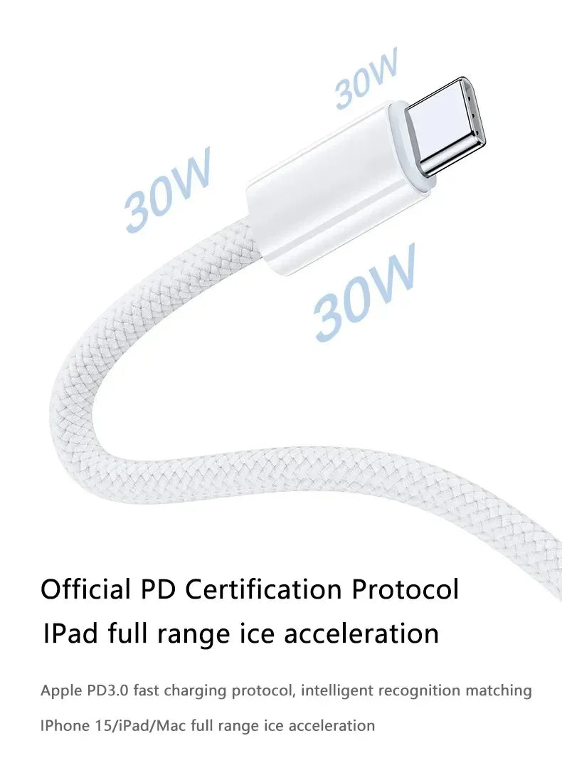 Original USB-C Fast Charger Cable For iPhone 15 Pro Max 15 Pro 15 Puls PD 60W USB-C Weaving Charging Data Line Accessories