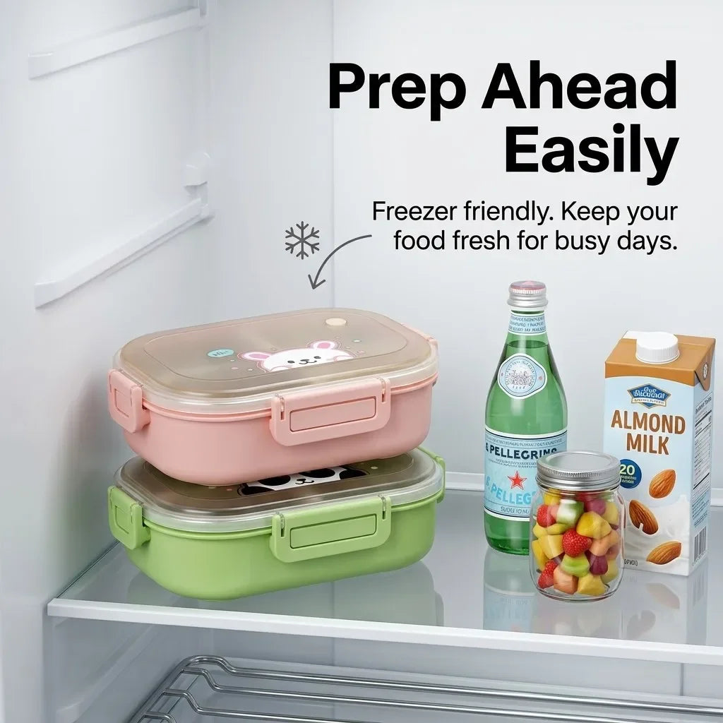 Microwaveable Plastic Lunch Box With 3 Compartments Cartoon Kids Divided Bento Box Portable Food Storage Container School Picnic