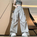 2026 Spring Summer New Women Pants Drawstring High Waisted Female Wide Leg Trousers Casual Vintage Korean Ladies Slim Work Pants